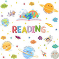 HLNIUC Reading Wall Decor 61pcs Inspirational Wall Decal Cartoon Universe Themed Motivational Art Sticker Colourful Positive Saying Peel and Stick Sticker Decoration for Kid Classroom Reading Corner