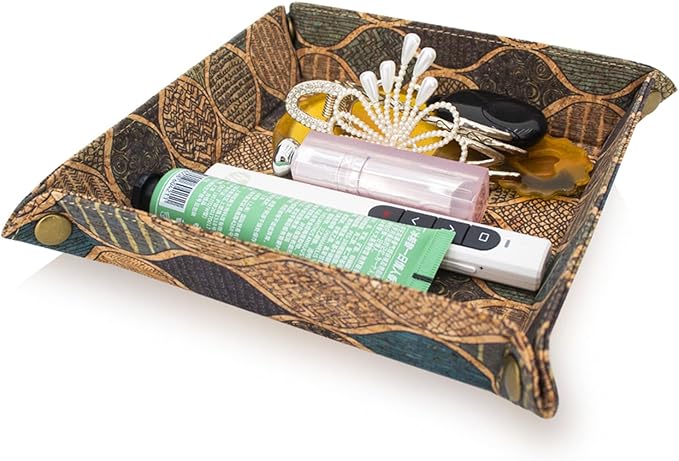 boshiho Valet Tray for Men, Natural Cork Jewelry Catchall Key Phone Coin Box Change Caddy Bedside Storage Box (Cork G)