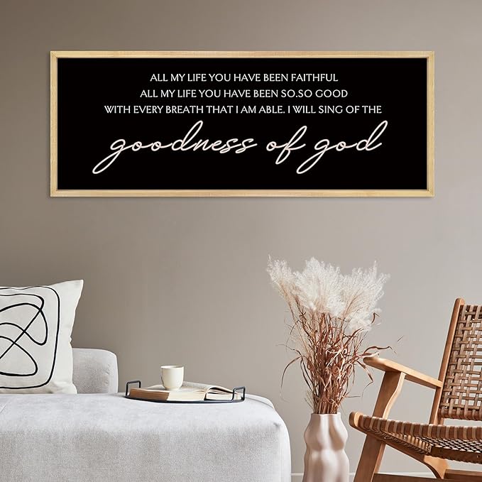 YWMZYKJGS Goodness of God Wall Decor 32"×12" Bible Verse Sign Christian Catholic Scripture Jesus Christ Prayer Large Home Office Wood Framed Wall Hanging Art (Wood)