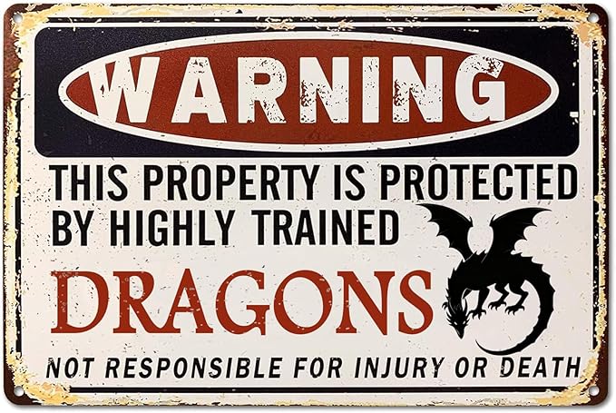 Dragon Decor, Funny Vintage Metal Dragons Sign