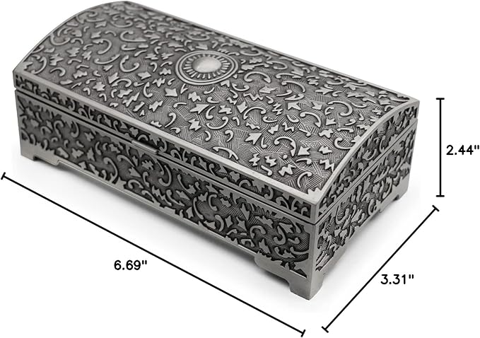 Vintage Metal Jewelry Box Small Trinket Storage Organizer Box Chest Ring Case for Girls Women, Tin Color, Medium