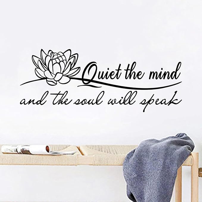 SEATUNE X-Large Inspirational Quotes Motivational Wall Stickers - Yoga Pilates Wall Decals - Bathroom Bedroom Living Room Home Vinyl Art Wall Decor - Quiet The Mind and The Soul Will Speak 41"X16"