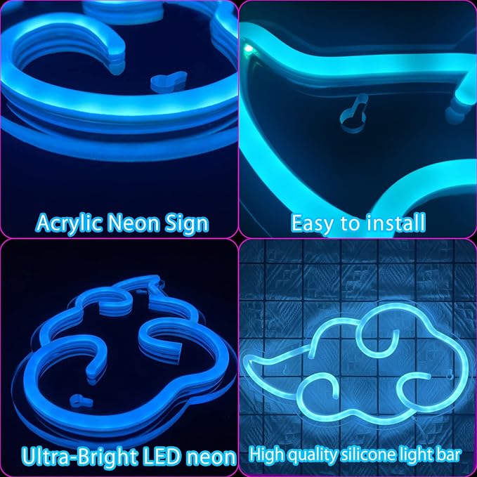 Dleouly Anime Neon Sign, LED Blue Cloud Neon Signs for Wall Decor, Dimmable Gaming Neon Sign Wall Signs USB Night Neon Light for Bedroom Game Room Man Cave Party, Gifts for Your Son, Boyfriend(12x7in)