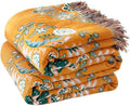 Boho Throw Blanket for Bed 100% Cotton Soft Lightweight Quilt Floral Embroidery Home Decor Spring Breathable Bed Blanket,60"x80" All Season Reversible Twin Yellow Blankets for Sofa Couch Chair