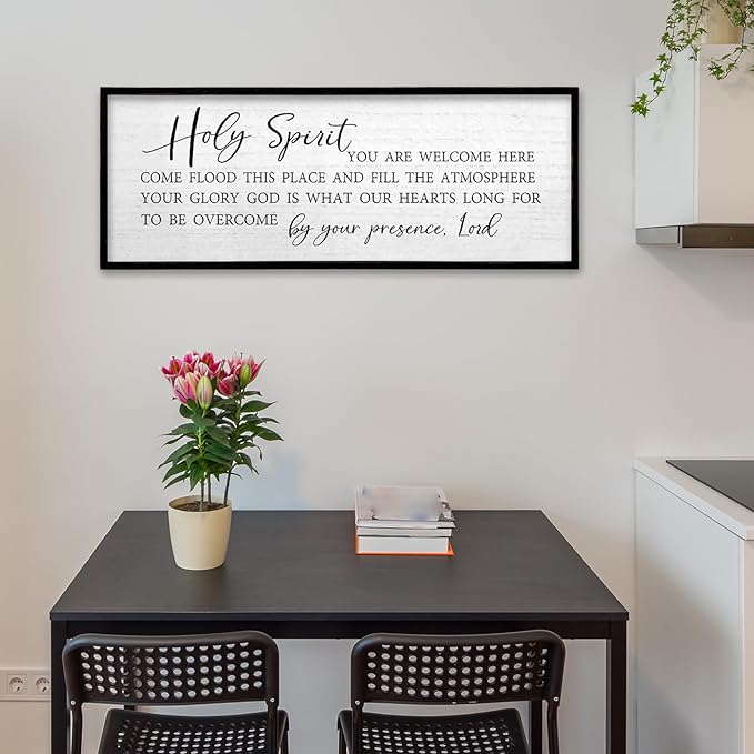 TQianJiang Christian Wall Art Holy Spirit You are Welcome Here Sign Religious Inspirational Quotes Decor 40"×15" Bible Verse Plaque Scripture Living Room Prayer Catholic Wall Hanging (Black)