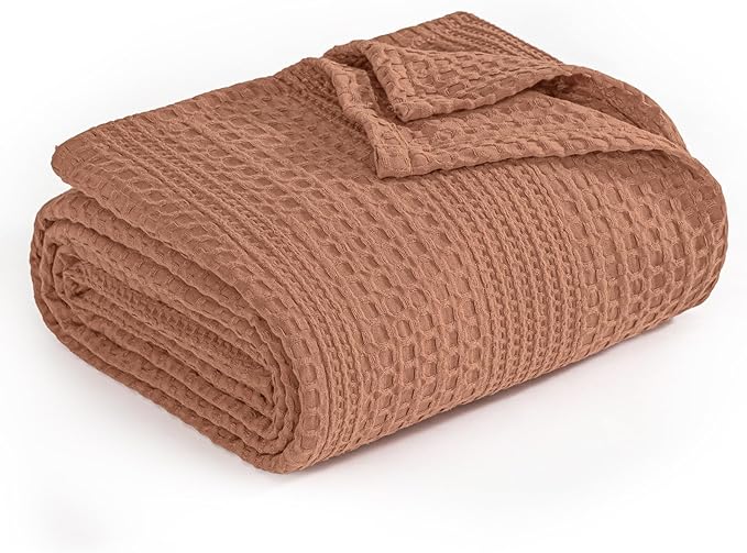 PHF Lightweight Waffle Weave Blanket Twin Size, Breathable & Ultra Soft, 66"x 90" Soft & Cozy Thin Blanket for All Season & Hot Sleepers, Bed, Home Decor - Terracotta