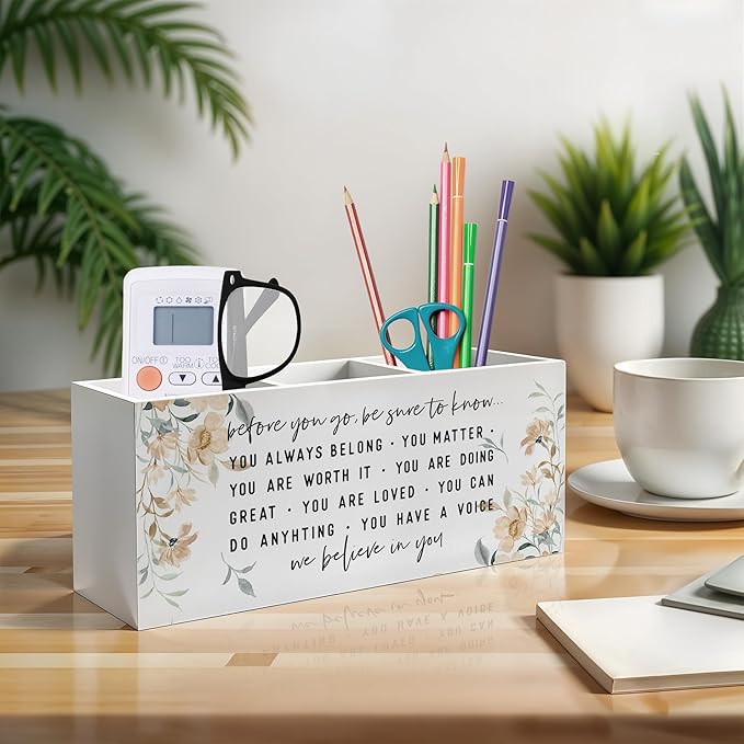 Before You Go Inspirational Pen Pencil Holder, Motivational Gifts for Women, Watercolor Floral Positive Affirmations Pencil Pen Holder Organizer for Home Office Desk Accessories