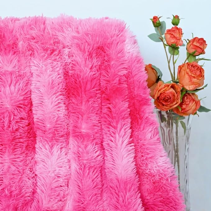 Plush Super Soft Blanket Bedding Sofa Cover Furry Fuzzy Fur Warm Throw Qulit Cozy Couch Blanket for Winter (Tie Dye Pink,51x63 Inches)