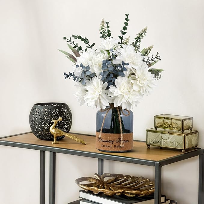 Leftover Faux Flowers in Vase,Artificial Flowers,Table Centerpieces for Dining Room,Flower Centerpieces for Tables,Fake Flowers in Vase,Kitchen Table Decor,Coffee Table Decor