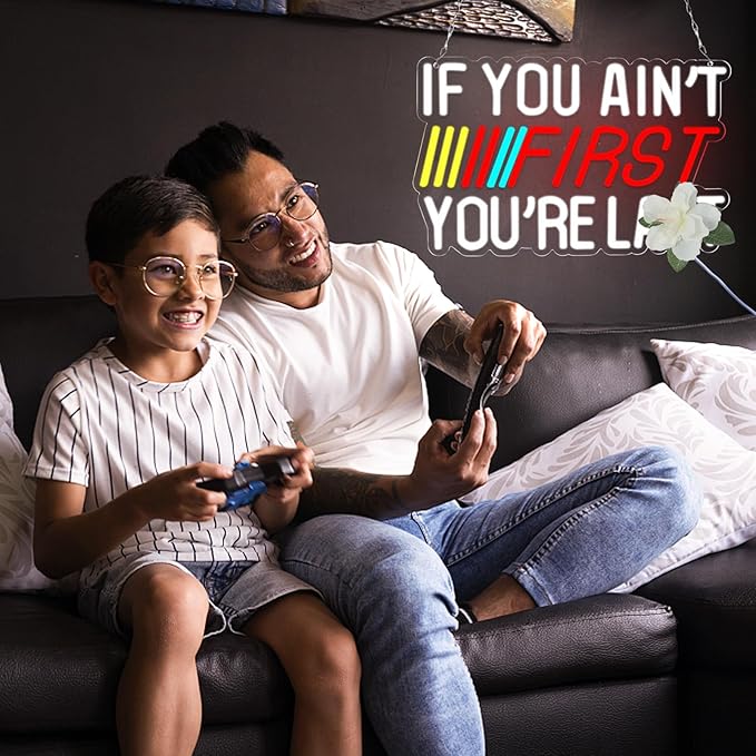 JFLLamp IF You Ain't First,You're Last Neon Sign for Wall LED Bedroom Man Cave Club Bar Hanging Decor Gift for Fans Teens