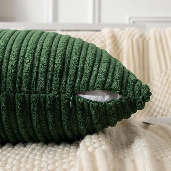 UGASA 14x36 Inch Christmas Pillow Cover Pack of 1 Soft Boho Stripe Corduroy Large Long Rectangle Lumbar Cushion Case Farmhouse Decorative Pilowcase for Bed Couch Sofa Bedroom, Christmas Green