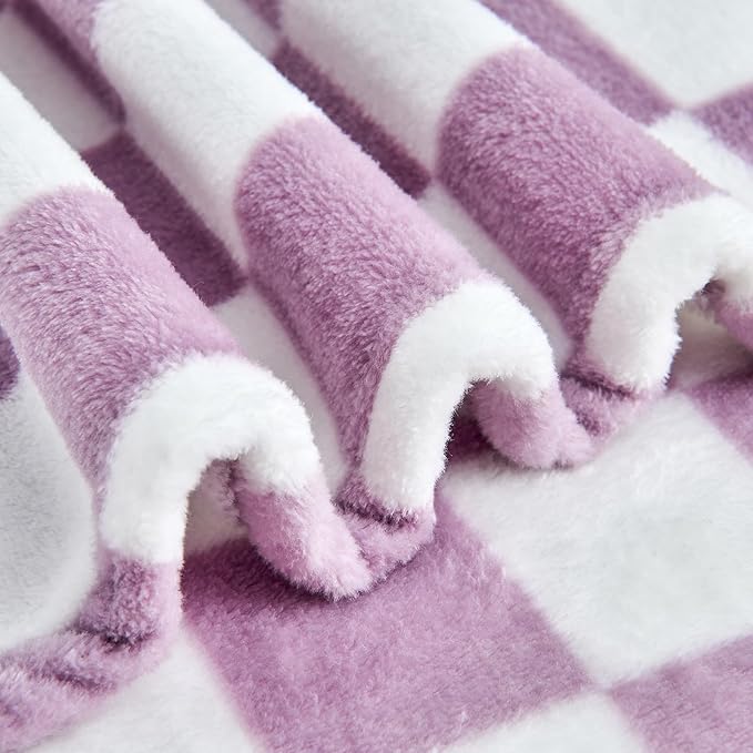 Checkered Blanket Flannel Throw Blankets Soft Cozy Checkered Grid Print Chessboard Gingham Pattern Throws for Bed Sofa Couch for All Seasons, 50x60 Inch, Purple