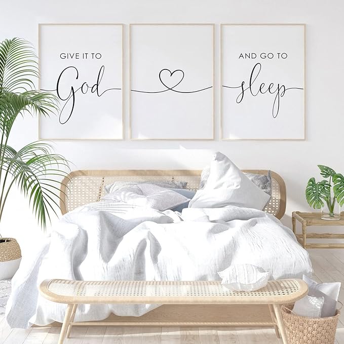 Pennclys Give It to God and Go to Sleep Sign Canvas Wall Art Above Bed Wall Decor for Bedroom Bible Verse Prints Farmhouse Bedroom Pictures Artwork for over the Bed 12x16x3 Inch Unframed