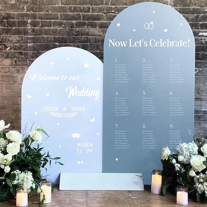 HLNIUC Welcome To Our Wedding Mirror Stickers Double-Sized 2Pcs,DIY Vinyl Lettering Wedding Wall Decal,Bride And Groom Names Decals for Mirrors Window Sign Marriage Decoration(Classic Style,White)