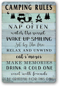 Camping Decor For Camper Camping Rules Sign Metal Tin Signs Lake Camper Door Decorations For Inside Funny Camping Themed Decor Rv Wall Art Decor Cabin Sign 12 X 8 Inch