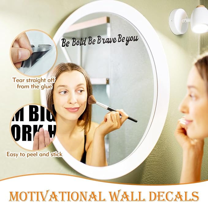 6 Sheets Decals for Walls, Inspirational Wall Stickers, Motivational Wall Decals Peel and Stick, Positive Saying Wall Art for Bedroom Office Teen Room Decor (Never Give up, Dream Big & More)