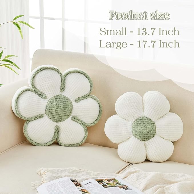 Kcvvcr Flower Pillow, Soft Flower Decorative Throw Pillow, Cute Daisy Flower Shaped Seating Floor Cushion Room Décor Plush Pillows for Sofa Couch Bed (13.7 Inch, White)