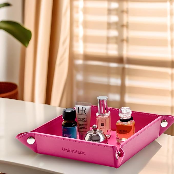 UnionBasic Small Valet Tray, Jewelry Tray for Rings Watches Earrings, Entryway Catchall Caddy for Coins Keys Change, Nightstand Bedside Valet Holder, Trays for Electronic Gadgets, Roseo