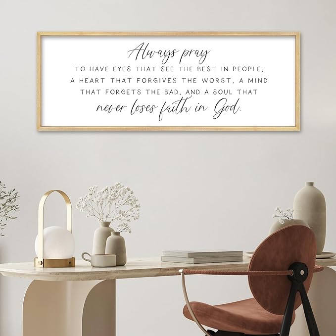 Always pray Wall Decor To Have Eyes That See Sign 32"×12" Bible Verse Scripture Christian for Bedroom Living Room Large Wall Art Hanging (Wood)