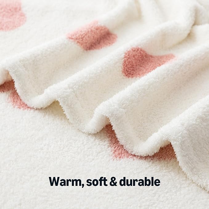 Amazon Basics Fleece Throw Blanket, Reversible Decorative Hearted Pattern for The Bed, Couch and Sofa, 60" W × 80" L, Pink Heart