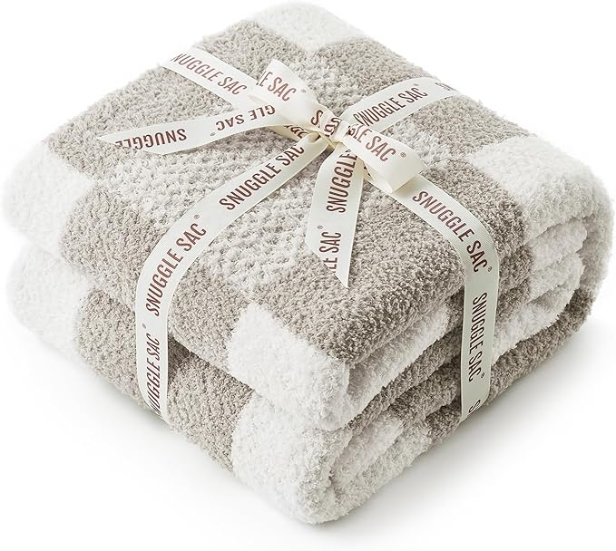 Snuggle Sac Checkered Blanket, Grey Throw Blanket for Couch Checker Microfiber Fluffy Warm Fuzzy Cozy Soft Throw Blanket Reversible Checkerered Blankets for Sofa, Chair, Bed, 60x80 inches
