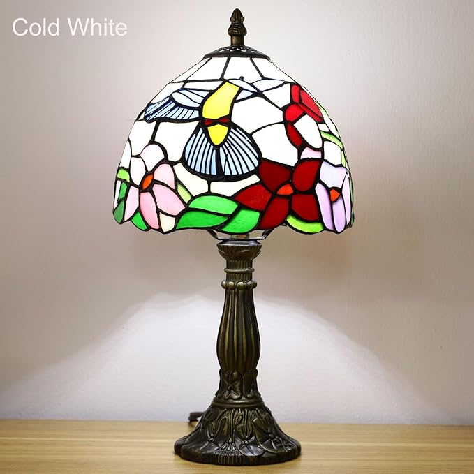 Tiffany Style Table Lamp, Hummingbird Style Stained Glass Lamp, 8 Inch Small Antique Lamp, for Bedside Nightstand Bedroom Living Room Home Office, Include LED Bulb