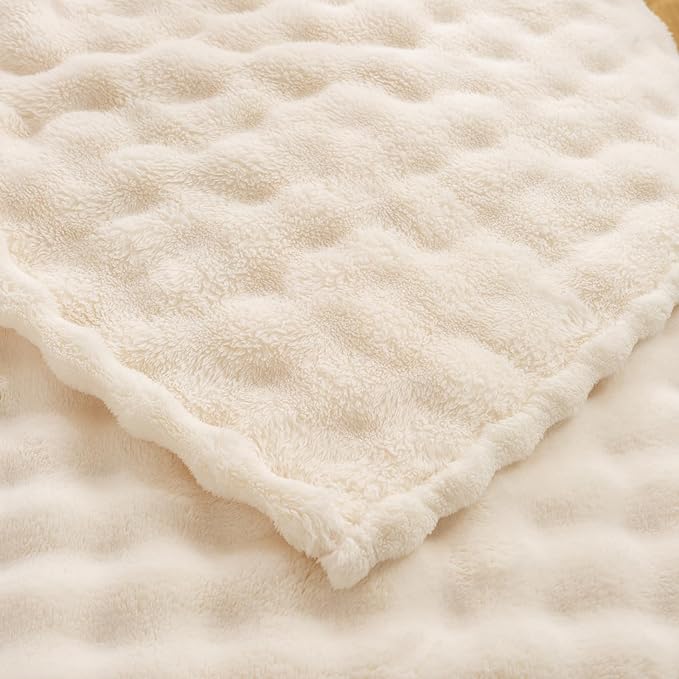YUSOKI Luxury 3D Bubble Light Weighted Throw Blanket 1.8lb,All Ages,Home Decoration, (Ivory,50 * 60inches)