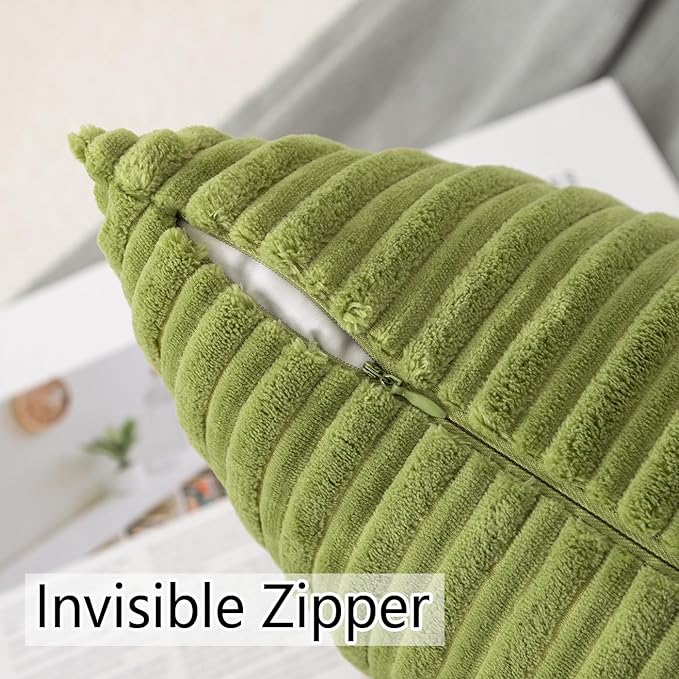 UGASA Plush Velvet Corduroy Throw Euro Pillow Sham Cushion Cover for Bed, 2 Pcs, 26" x 26" (66 x 66 cm), Green