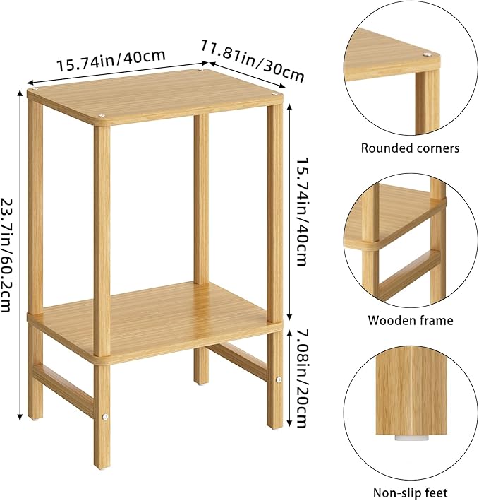 Side Table End Table Tall Night Stand 2-Tier for Living Room Bedroom Bathroom Office Furniture Natural
