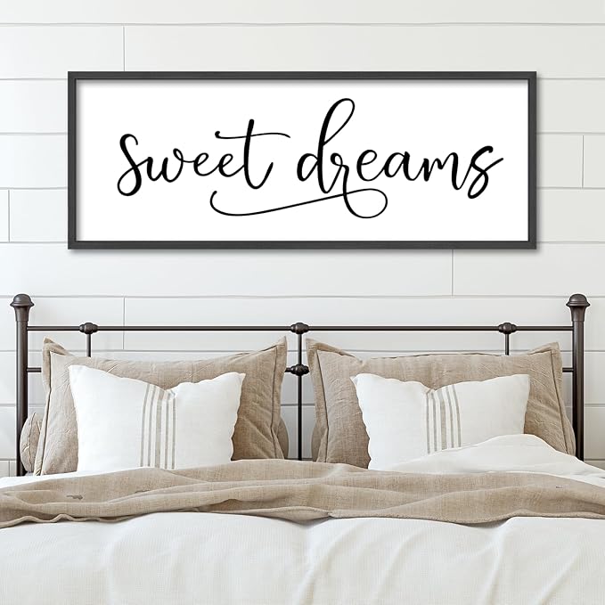 YWJKWLGS Sweet Dreams Wall Decor Sign 40x15 Inch Handwritten Art for Bedroom & Kids Room 40x15 Inch Above Over Bed Rustic Modern Farmhouse Large Wooden Framed Wall Hanging Art (Black)