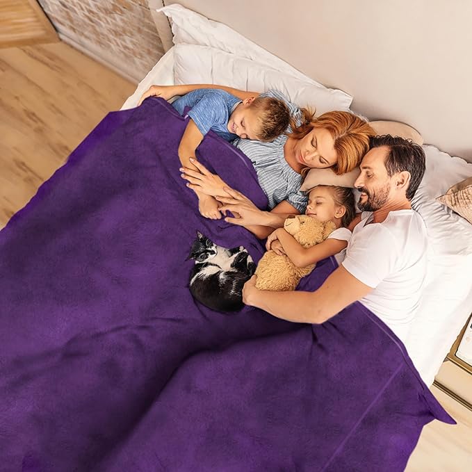 Big Oversized Soft Fleece Blanket, Giant California King Warm Blanket for Whole Family, Bed, Sofa, Couch, Travel and Camping 120x120 Purple