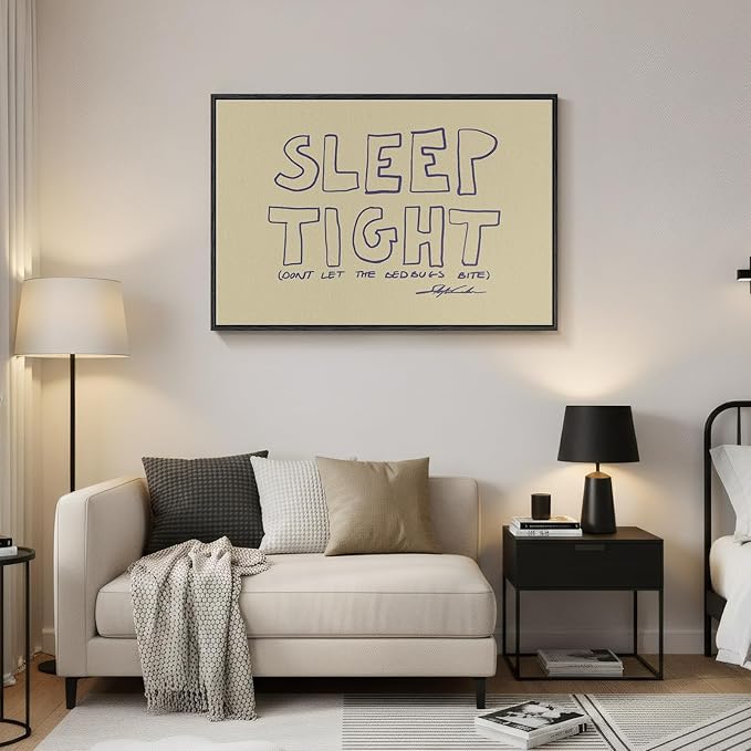 Framed Bedroom Beige Wall Art for Wall Decor, Large Sleep Tight Typography Artwork for Walls, Funny Quote Nursery Kid’s Room Guest Room Hallway Canvas Print Wall Decor, 24x36 Inch