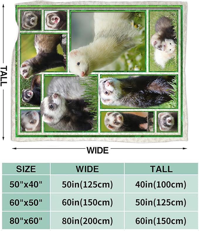 Ferret Blanket for Girls Women Boys Men Adults Kids Soft Cozy Fleece Cute Ferrets Throw Blankets Gifts Warm Flannel Plush Lightweight Decor for Couch Bed Sofa 80"X60"