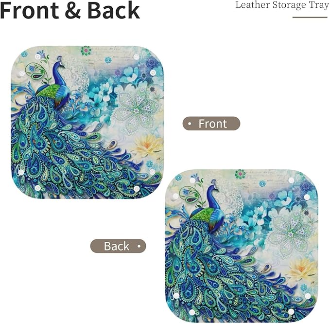 Peacocks and flowers Leather Vanity Tray Desktop Storage Organizer, Decorative Catchall Perfume Tray, Bathroom Valet Tray,Nightstand Caddy Holder for Keys Phone Wallet Coin Jewelry, S
