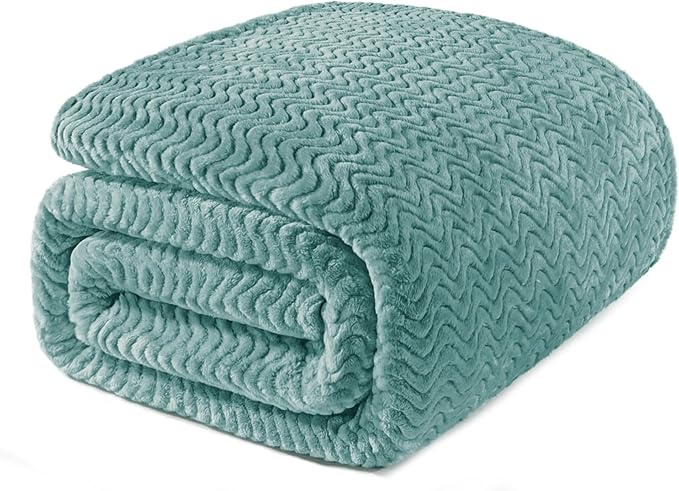 Exclusivo Mezcla King Blanket for Bed, Cozy Lightweight Fleece Blankets for All Season, Decorative Giftable Fuzzy Plush Wave Textured Suitable for Women, Men, Celadon, 90x104 Inches