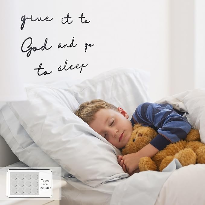 Give it to God Go to Sleep Metal Sign, 29.5 x 9 Inches, Bedroom Wall Art Above Bed, Black Metal Wall Decor