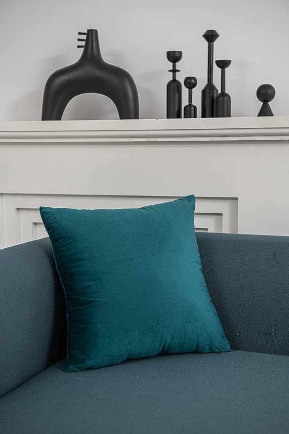 DEZENE Throw Pillow Covers 20x20 Teal: Pack of 2 Cozy Soft Velvet Square Modern Luxury Decorative Throw Pillow Cases for Sofa Couch Living Room Bed Home Decor