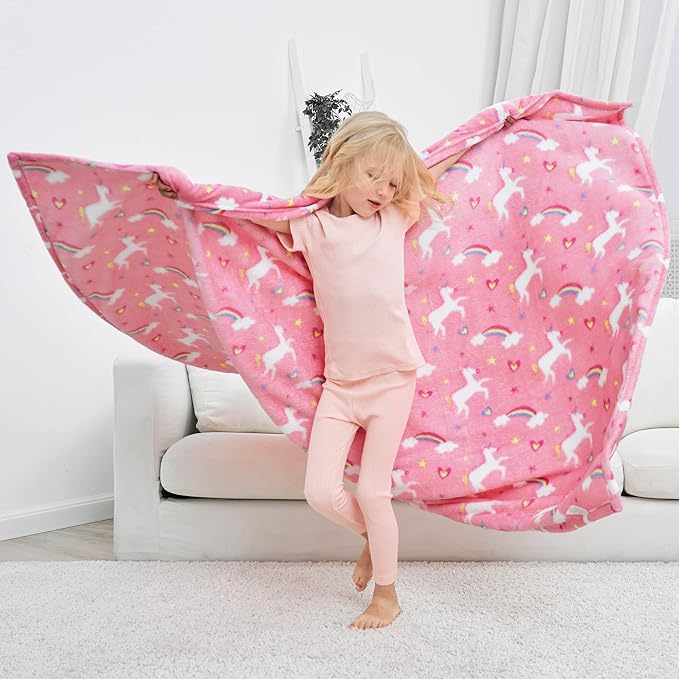 Softan Unicorn Blanket for Girls, Kids Throw Blanket for Boys and Girls Soft Cozy Flannel, Cute Pink Unicorn Blanket for Sofa Couch Bed, Christmas Birthday Gift for Kids Toddler, 50x60 Inches