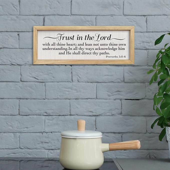 comurdyo Trust in the Lord with All Thine Heart Sign Wall Art 16"×6" Proverbs 3:5-6 Scripture Christian Framed Wood Decor (Wood)