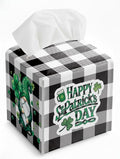 St.Patrick's Day Napkin Tissue Box Cover, Buffalo Plaid Gnome Waterproof Leather Paper Organizer Dispenser for Table Dining, Bathroom, Nightstand Vanity, Car, Housewarming Gift Ideas, G