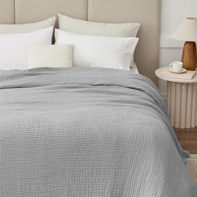 100% Cotton Muslin Blanket 40" x 40", Breathable and Lightweight Cotton Throw Blankets, Soft Cooling Summer Gauze Blanket for All Season, Light Grey