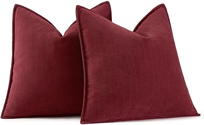 MIULEE Pack of 2 Burgundy Decorative Pillow Covers 16x16 Inch Soft Chenille Luxurious Couch Throw Pillows Farmhouse Cushion Covers with Elegant Design for Sofa Bedroom Living Room Decor