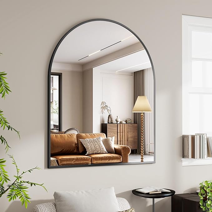 BEAUTYPEAK 36"x48" Arch Bathroom Mirror, Wall Mounted Vanity Metal Frame Mirror for Bedroom, Entryway, Living Room, Black