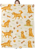 Golden Retriever Blanket Cute Dog with Bone,Ball,Paw Print and Kennel Throw Blankets Lightweight Flannel Throws for Camping Couch Chair Office Bed Home Decor Gifts for Pet Lover,80x60inch