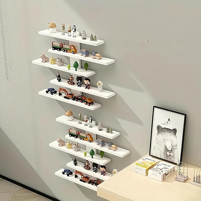 5-Tier Floating Wall Mounted Shelves, Wall Display Storage Shelf for Anime Figurines, Dolls, Plants & Statues, Decorative Organizer for Bedroom, Living Room, Study, Kids Room(White)