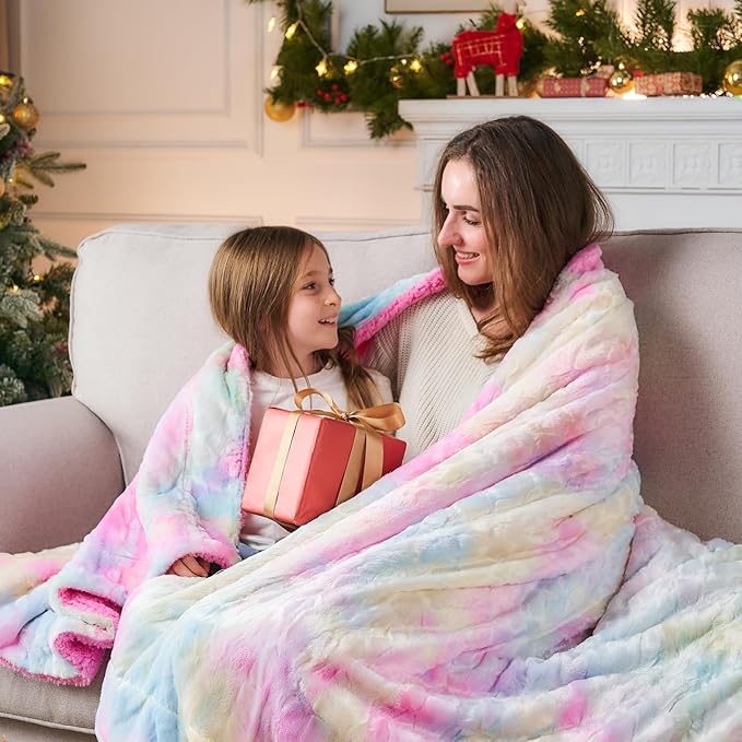 NEWCOSPLAY Super Soft Faux Fur Throw Blanket for Couch Light Rainbow Sherpa Fuzzy Plush Warm Blanket for Sofa Bed (Light Rainbow, Throw(40"x50"))