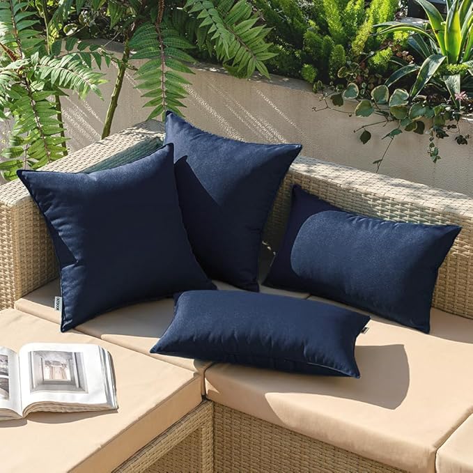 MIULEE Pack of 2 Decorative Outdoor Waterproof Pillow Covers Square Garden Cushion Sham Throw Pillowcase Shell for Patio Tent Couch 20x20 Inch Dark Blue