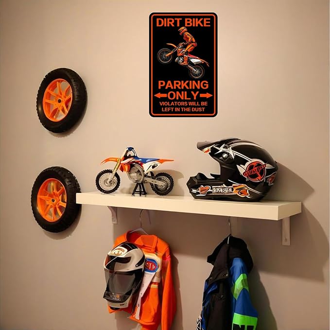 Dirty Bike Parking Only Sign, Dirt Bike Accessories Decor, Vintage Metal Dirtbike Signs
