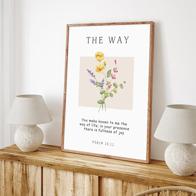 CHDITB Floral Christian Framed Canvas Wall Art Set, Bible Verse Wall Decor, The Way The Truth The Life Wall Painting,Botanical flowers Scripture Art Prints for Living Room Prayer Decor(12X16 Inch)