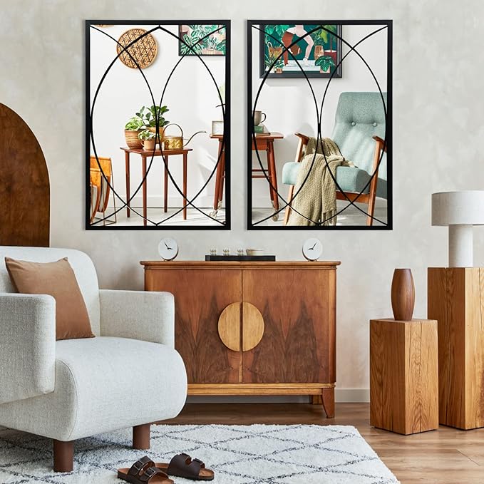 Black Rectangle Mirror, Farmhouse Decorative Wall Mirror for Entryway, Living Room, Bedroom, Hallway, Fireplace, Accent Wall Decor (Black2, 39'' x 27'')